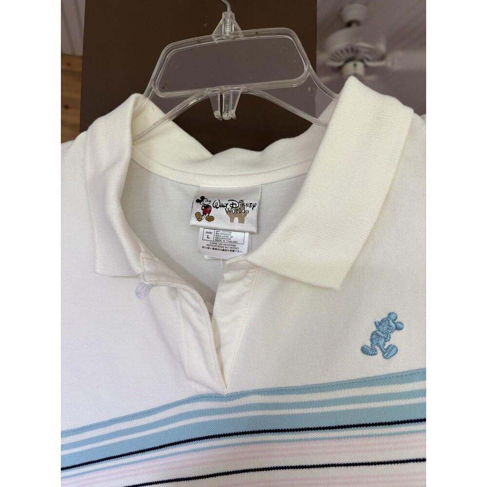 Disney Shirt Women L Sleeveless White Blue Stripe Cotton Mickey Mouse Brand New! - Picture 7 of 8